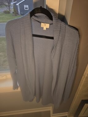 Socialite Light Blue Open-Front Waffle Knit Women's Cardigan